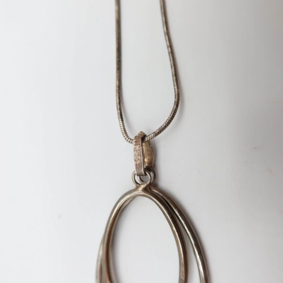Sterling Silver 925 Double Oval Loop Pendant Chaint Necklace 16" - Picture 6 of 10